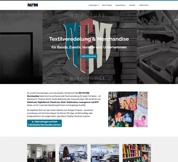 NO FUTURE Merchandise aus Leipzig hat eine Website für Textilveredelung erstellen lassen NO FUTURE Merchandise aus Leipzig hat eine Website für Textilveredelung erstellen lassen