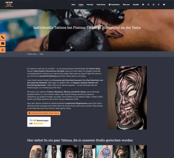 Pistons Tattoo und Piercing Studio in Simmertal hat eine Website erstellen lassen Pistons Tattoo und Piercing Studio in Simmertal hat eine Website erstellen lassen