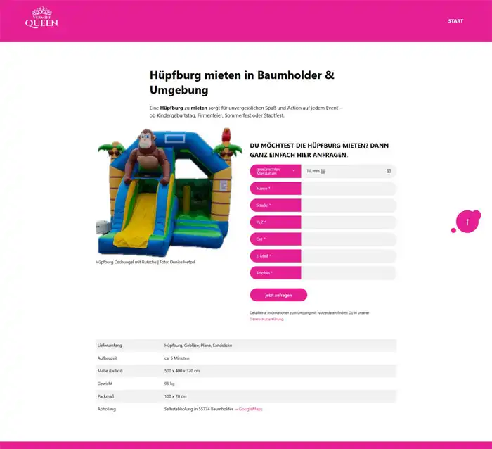 Vermietqueen hat eine Website für Hüpfburgvermietung erstellen lassen Vermietqueen hat eine Website für Hüpfburgvermietung erstellen lassen